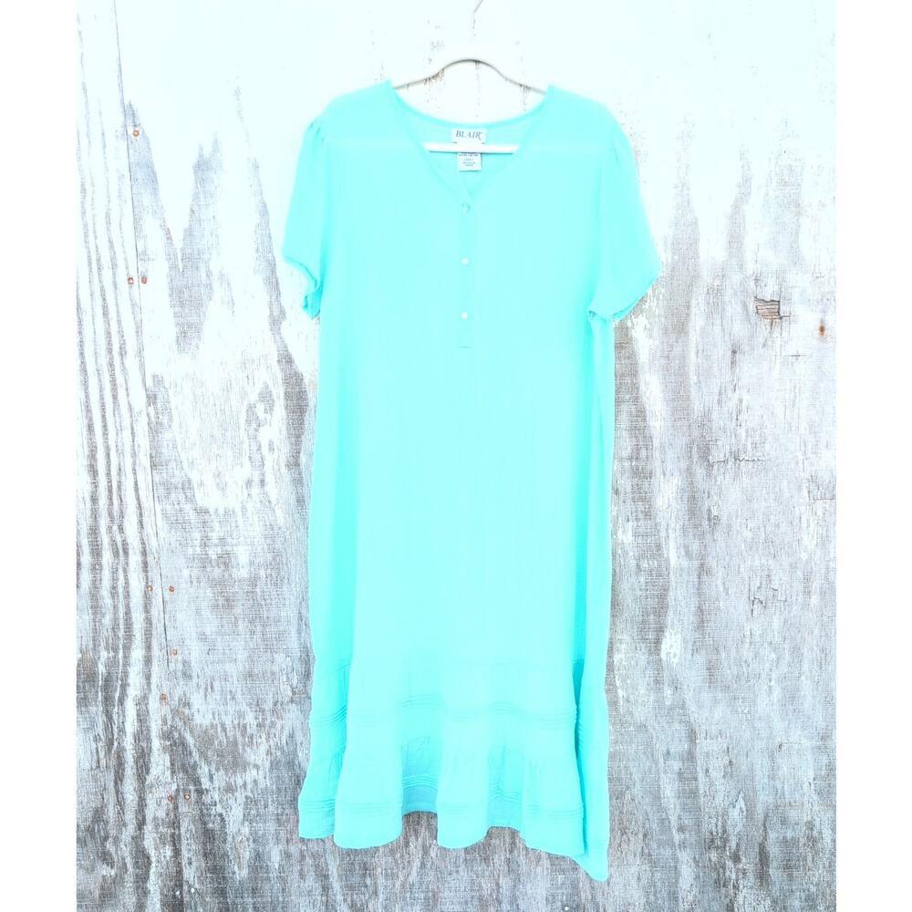 Vintage Blair 100% Cotton Nightgown Aqua Women's Large